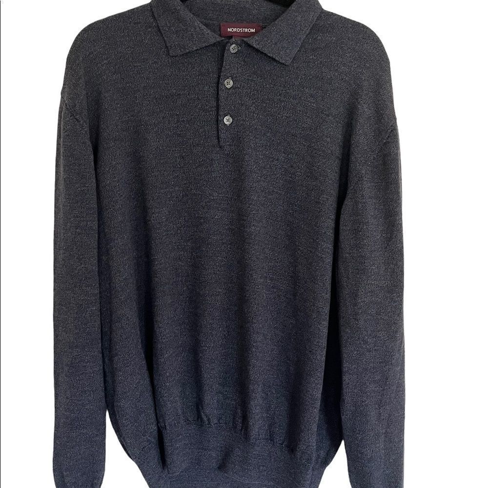 Nordstrom Men’s Sz XL Merino Wool Sweater Gray Stretch Collar Buttons EUC